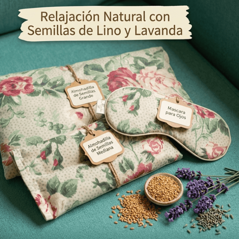 Almohadillas de Almohadillas Terapéuticas de Semillas de Lino y Lavanda, diferenciada por cada uno de sus tamaños y usos: